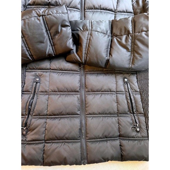 Nautica Womens Black Puffer Jacket Hooded Faux Fur Trim Water Resistant Size L - Picture 6 of 10